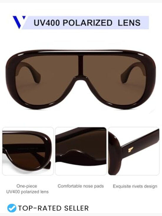 Oversized Aviator Square Sunglasses Polarized Lens Retro Futuristic Mask Shades main image 5